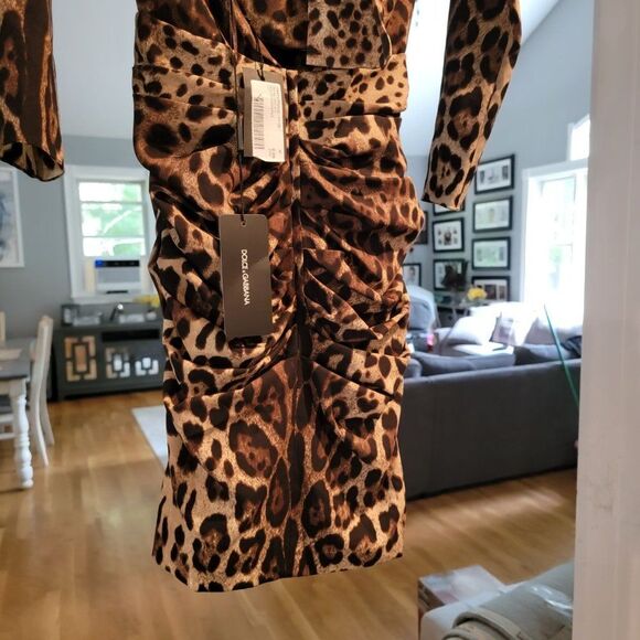DOLCE & GABBANA Leopard-print Silk Charmeuse Minidress In Brown - Picture 13 of 16